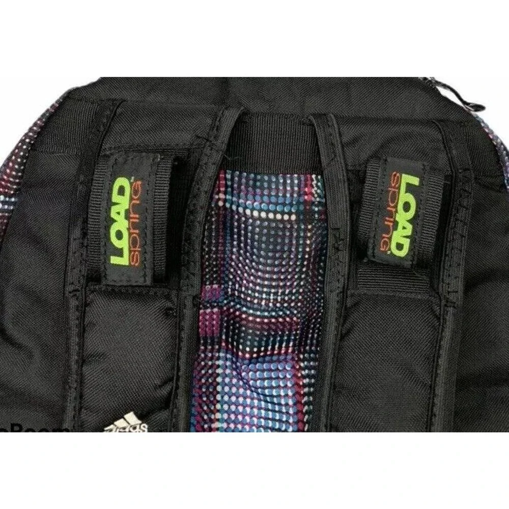 Adidas Black Blue White Pink Backpack w/‎ Laptop Sleeve & Load Spring Straps